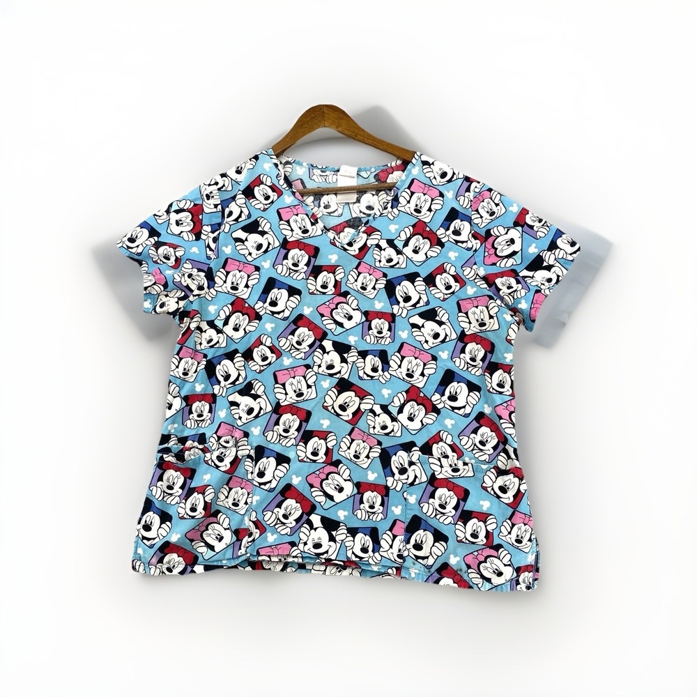 Disney Mickey Minnie Mouse Scrub Top V-Neck Medical Nursing Blue S-M? Vintage